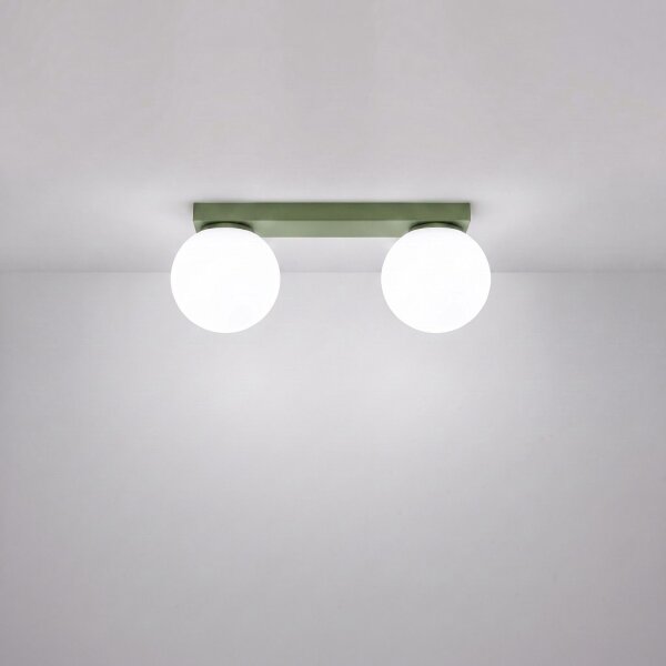 Deckenlampe Glas Stahl Olivgrün 2-flammig G9 L:34,5cm