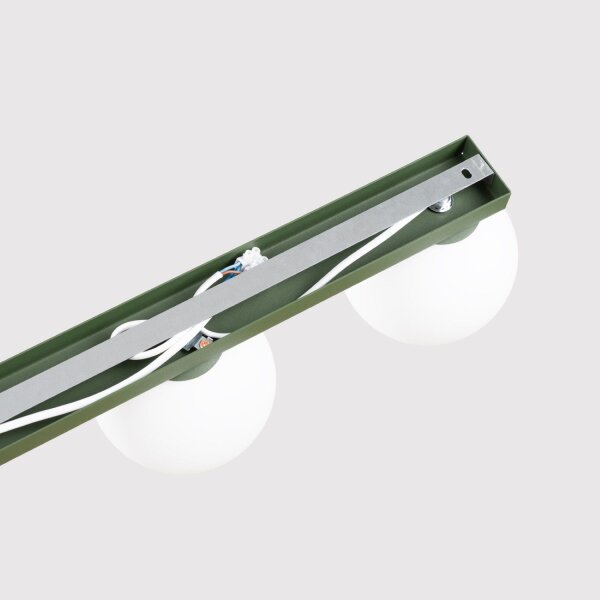 Deckenlampe blendarm Glas Stahl Olivgrün G9 L:50cm