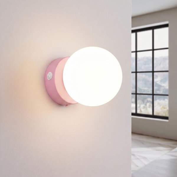 Wandlampe Schalter Glas Stahl Rosa G9 B:12 cm rund