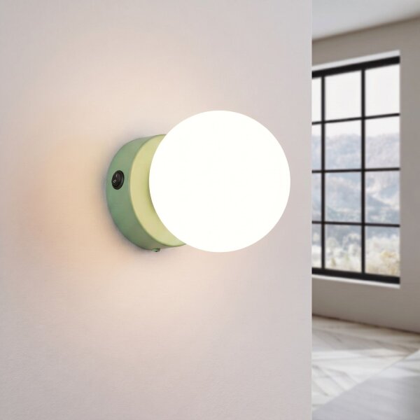 Wandlampe Schalter blendarm Glas Stahl Salbei G9 T:14cm