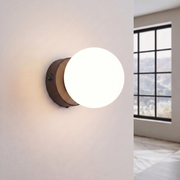 Wandlampe Schalter blendarm Glas Stahl Braun G9 T:14cm