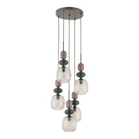 Hängelampe Glas Stahl Braun Cognac E14 B:42cm 5-flammig
