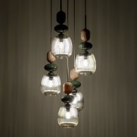 Hängelampe Glas Stahl Braun Cognac E14 B:42cm 5-flammig