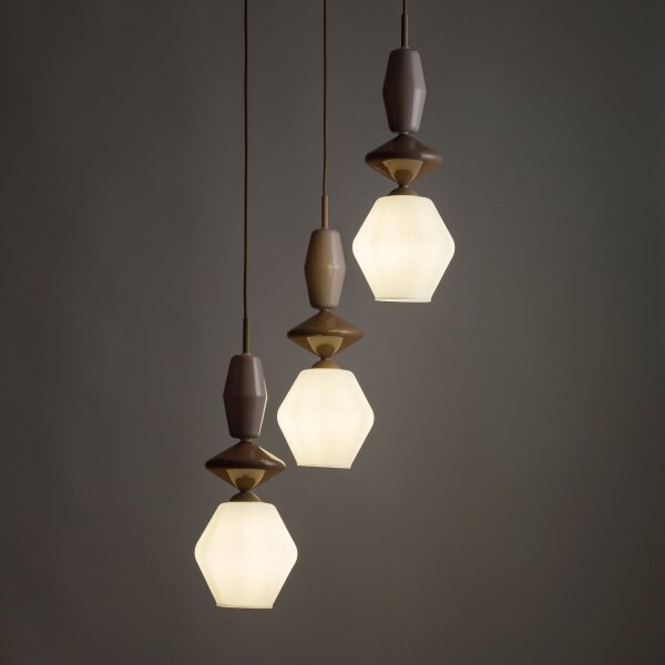Hängelampe Modern Glas Stahl Sand E14 Ø42 cm 3-flammig