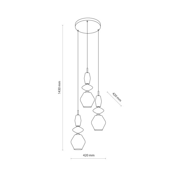 Hängelampe Modern Glas Stahl Sand E14 Ø42 cm 3-flammig