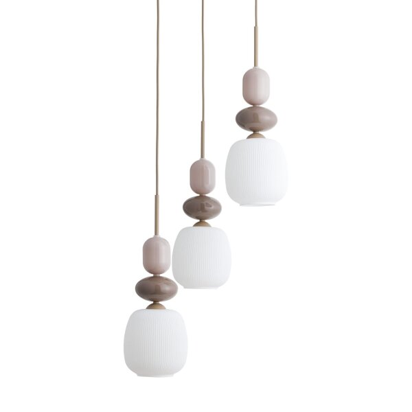 Runde Hängelampe Glas Stahl Sand E14 Ø42 cm 3-flammig
