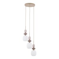Runde H&auml;ngelampe Glas Stahl Sand E14 &Oslash;42 cm 3-flammig