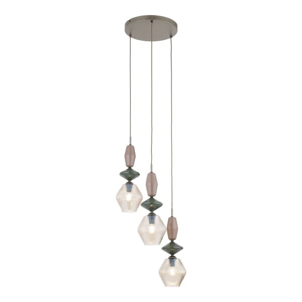 Pendelleuchte Modern Glas Stahl Cognac Braun E14 Ø42cm