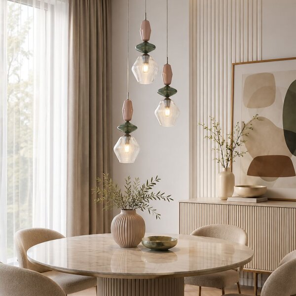 Pendelleuchte Modern Glas Stahl Cognac Braun E14 Ø42cm