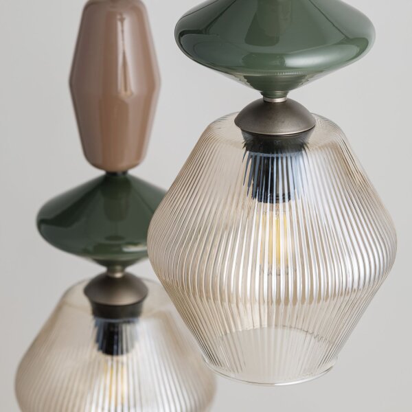Pendelleuchte Modern Glas Stahl Cognac Braun E14 Ø42cm