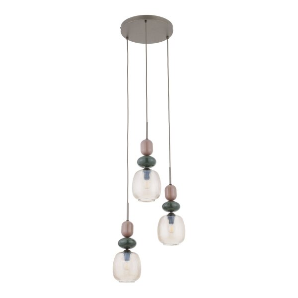 Pendelleuchte 3-flammig Glas Cognac Braun E14 Ø42 cm