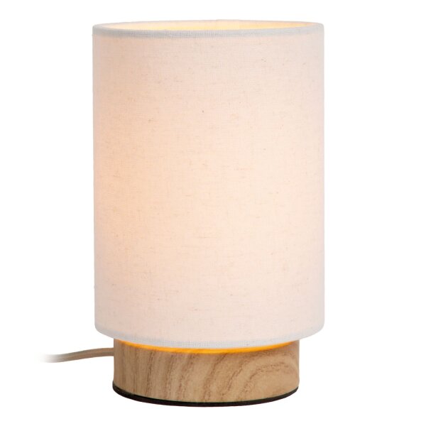 Tischleuchte Holz hell Stoff Beige E14 Ø12 cm rund