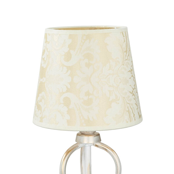 Nachttischlampe Shabby Gold Weiß Stoff Schirm 45cm