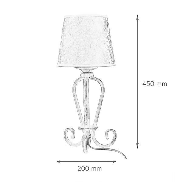 Nachttischlampe Shabby Gold Weiß Stoff Schirm 45cm