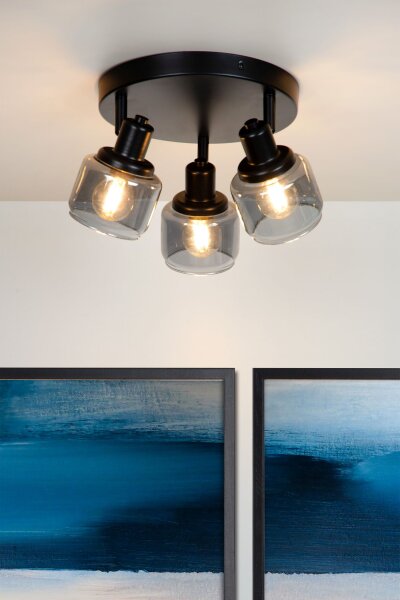 Deckenspot schwenkbar Schwarz Rauchglas E14 H:16,5 cm