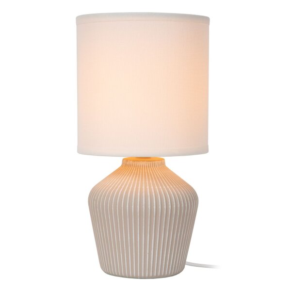 Tischleuchte Keramik Leinen Beige Weiß E14 H:31,5 cm
