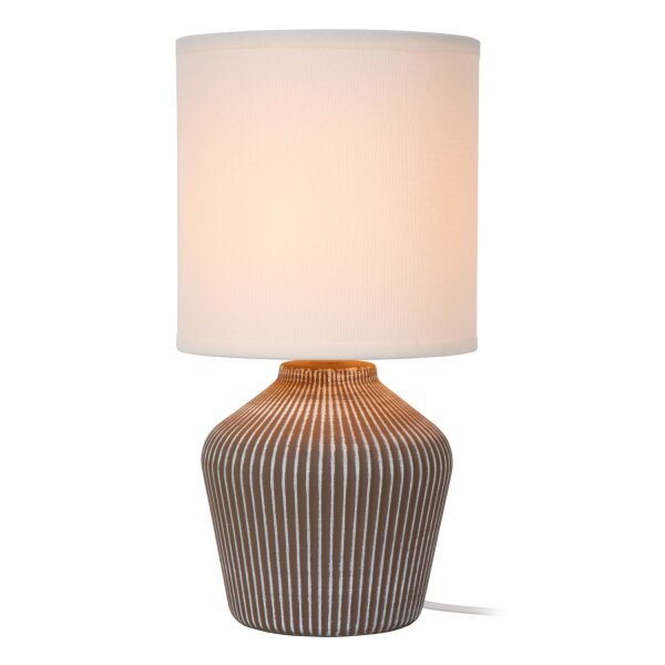 Tischlampe Keramik Stoff Taupe Weiß E14 Landhaus