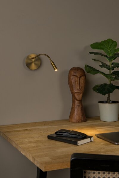 LED Wandleuchte Akku flexibel Messing USB 3000K H:11 cm
