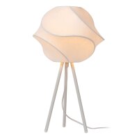 Tischlampe Fu&szlig;schalter Dreibein Seide Wei&szlig; E27