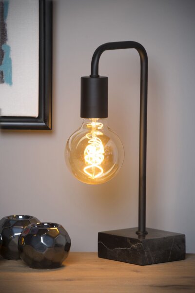 Tischlampe Marmor Stahl Schwarz E27 H:35 cm Vintage