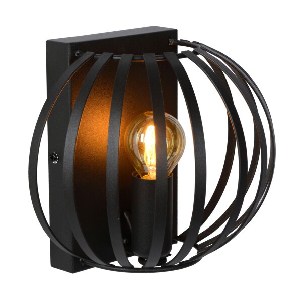 Wandlampe Metall Schwarz Drahtschirm E14 H:17 cm modern