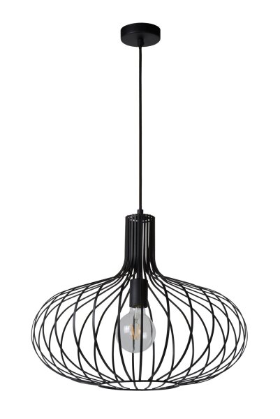 Hängelampe verstellbar Schwarz Drahtschirm E27 Ø50 cm