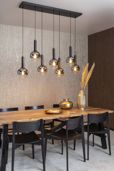 Hängelampe verstellbar Schwarz Rauchglas E27 L:130 cm