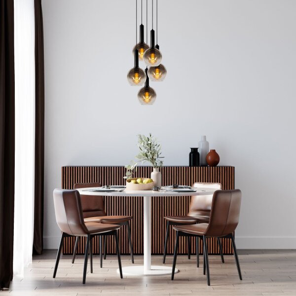 Hängelampe verstellbar Schwarz Rauchglas E27 Ø55 cm