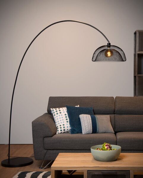 Bogenleuchte XXL Fußschalter Stahl Schwarz E27 H:200 cm