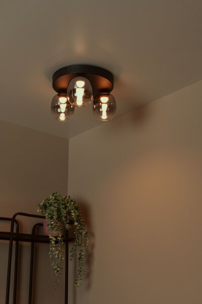 LED Deckenleuchte Schwarz Rauchglas 3000K H:18,5 cm
