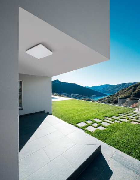 LED Außendeckenleuchte IP54 28 cm breit Dunkelgrau Weiß