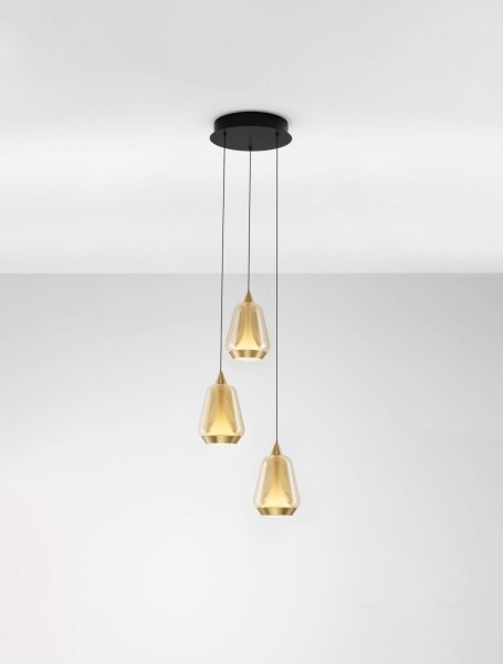 LED Hängeleuchte in Schwarz Gold 28 cm breit dimmbar Glas