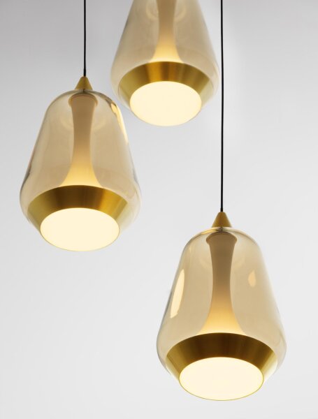 LED Hängeleuchte in Schwarz Gold 28 cm breit dimmbar Glas