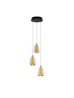LED H&auml;ngeleuchte in Schwarz Gold 28 cm breit dimmbar Glas