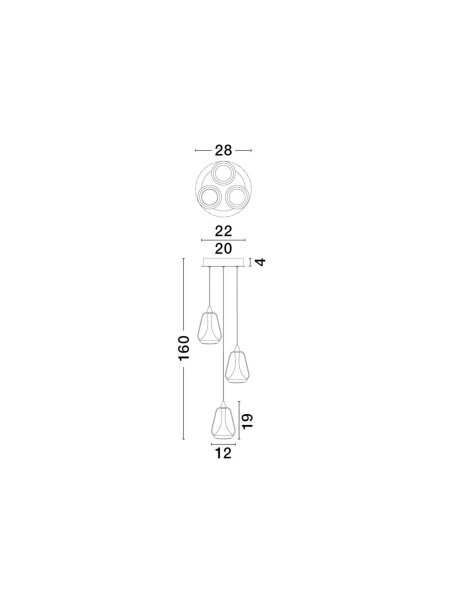 LED Pendelleuchte Glas Schwarz 28 cm breit dimmbar 3 flammig