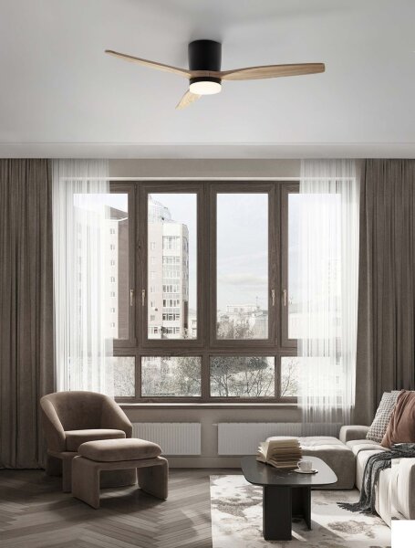 LED Deckenventilator mit Licht Schwarz Natur Holz Ø 132 cm