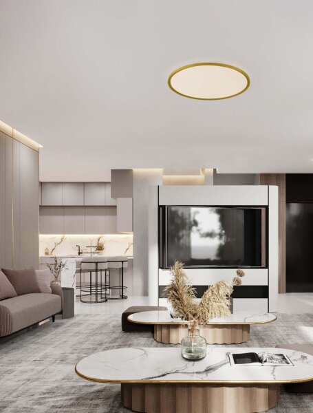 LED Deckenlampe flach Ø 60 cm in Gold dimmbar Farbwechsel