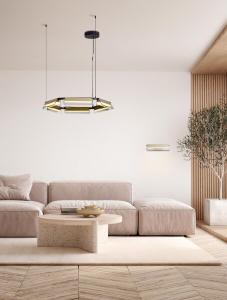 LED Wandlampe 30 cm breit in Schwarz Gold Glas warmweiß