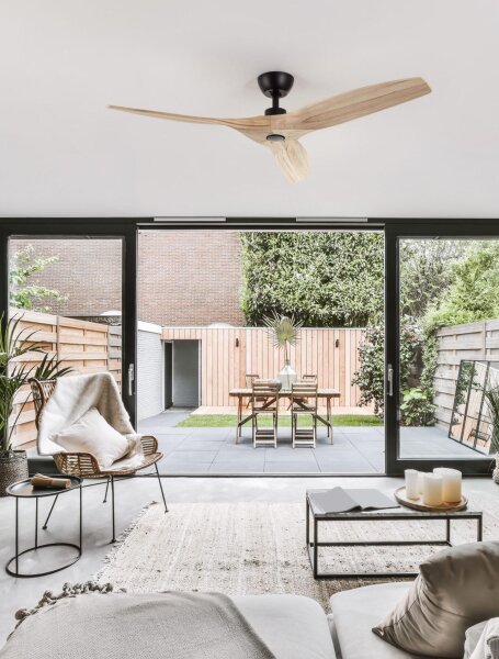 Deckenventilator Fernbedienung Ø 132 cm Schwarz Natur Holz