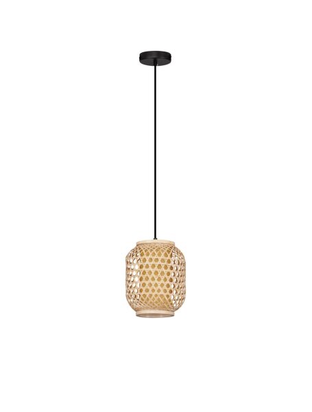 Pendelleuchte E27 Ø 20 cm Schwarz Natur höhenverstellbar