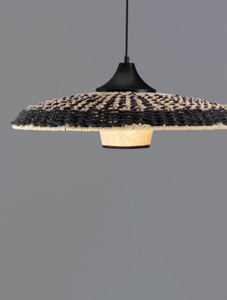 Pendelleuchte E27 Ø 61 cm Schwarz Natur höhenverstellbar