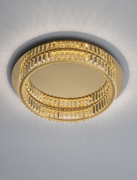 LED Deckenlampe rund Ø 50 cm dimmbar Kristall in Gold
