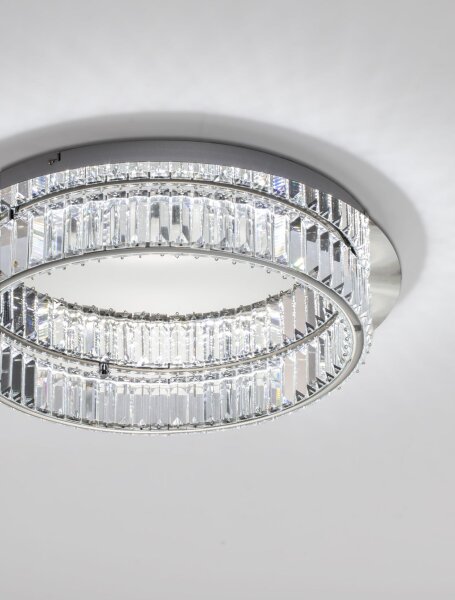 Runde LED Deckenlampe Ø 60 cm dimmbar in Chrom Kristall