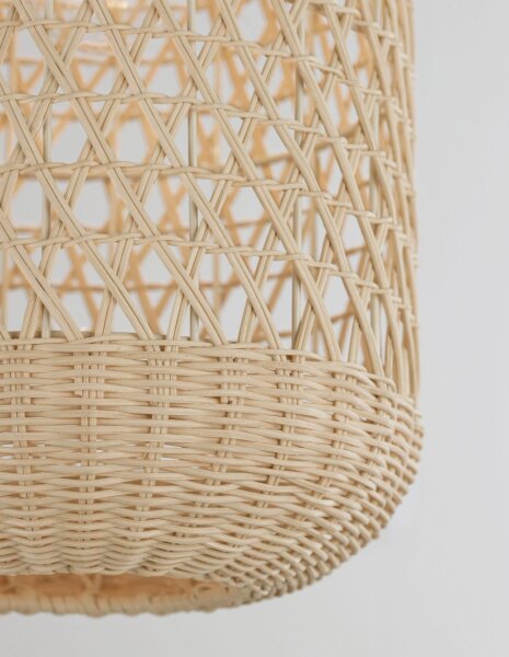 Hängelampe Boho Schwarz Beige 24 cm breit E27 Rattan Metall