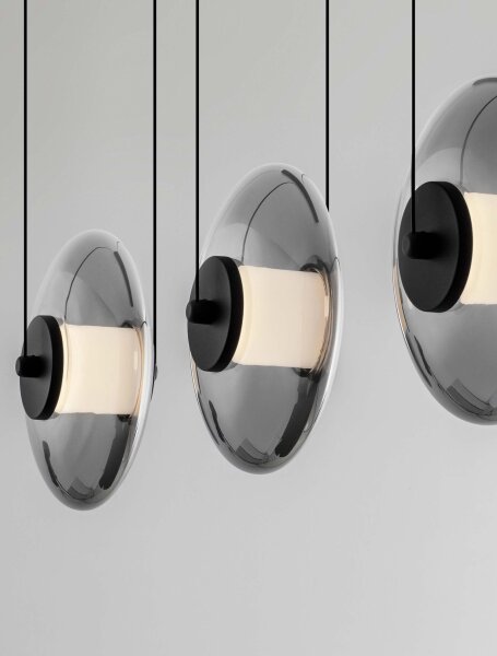 LED Hängeleuchte Schwarz Grau 85 cm lang dimmbar Rauchglas