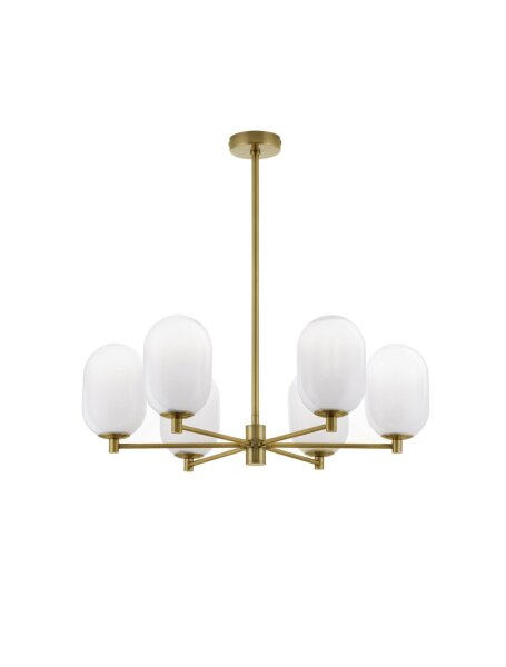 Hängelampe Retro G9 65 cm breit in Weiß Gold Glas Metall