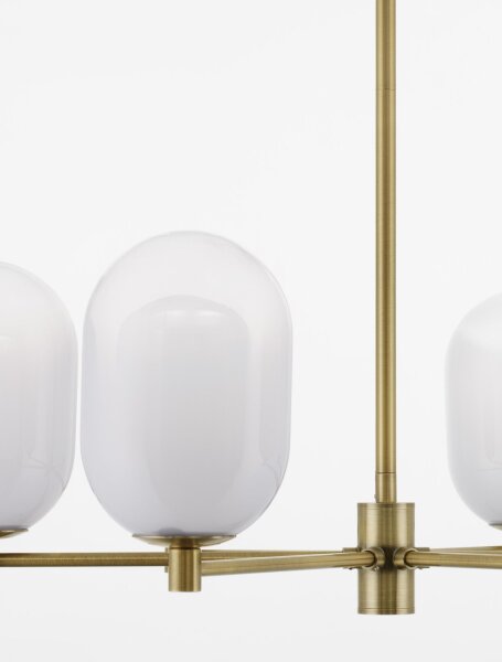 Hängelampe Retro G9 65 cm breit in Weiß Gold Glas Metall