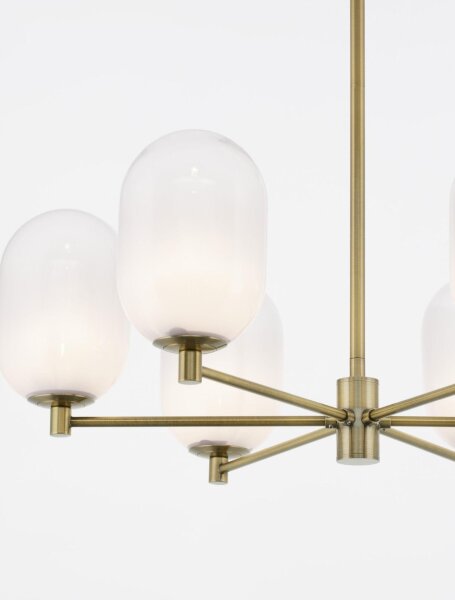 Hängelampe Retro G9 65 cm breit in Weiß Gold Glas Metall