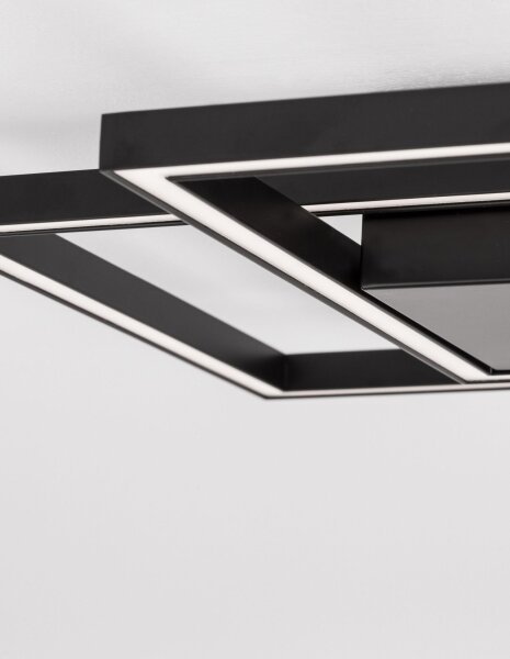 LED Deckenlampe flach 46 cm breit Schwarz 2 flammig warmweiß