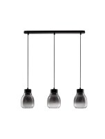 H&auml;ngelampe Schwarz Grau 75 cm lang E27 Rauchglas 3 flammig